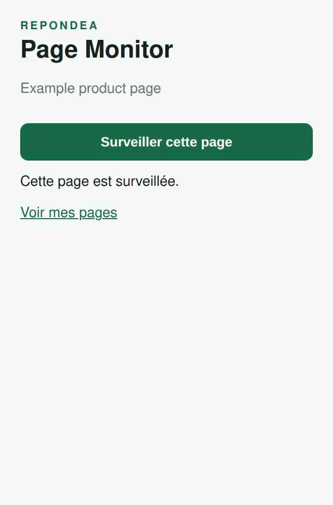 Firefox extension confirming a monitored page