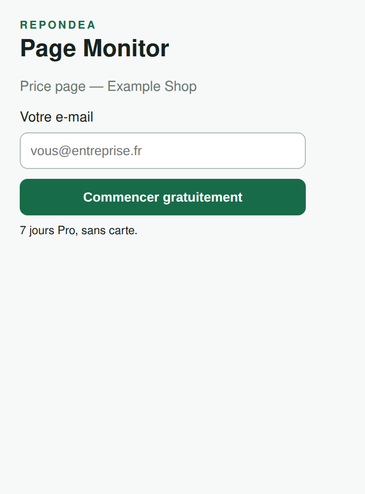 Repondea Page Monitor free signup screen