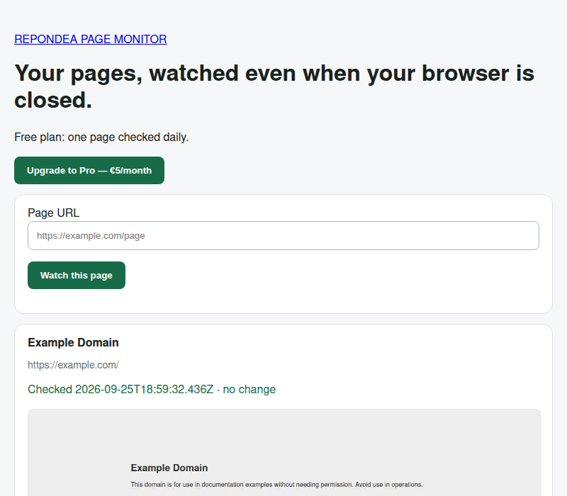 Actual Page Monitor dashboard with an example page
