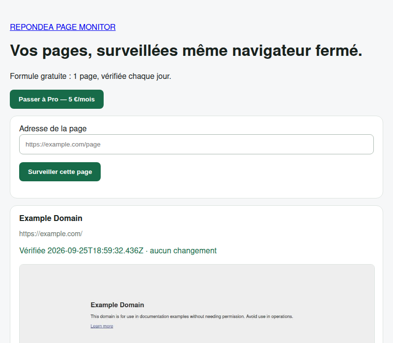 Vrai tableau Page Monitor avec une page d’exemple